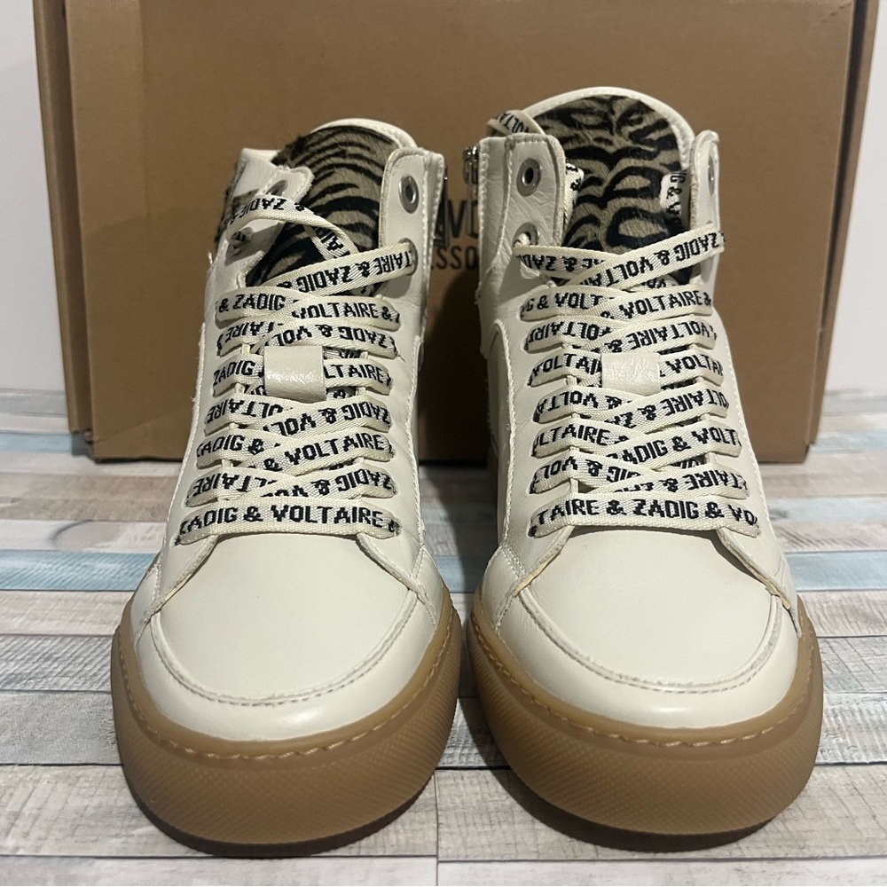 NEW Zadig & Voltaire High Flash Zebra Print Sneakers - Picture 2 of 11